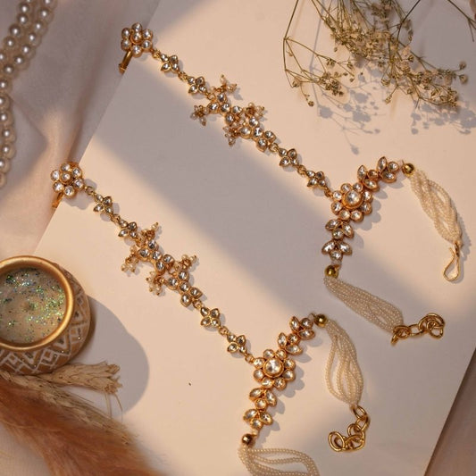 Roli White Jadtar Embellished Pearl Hath Phool