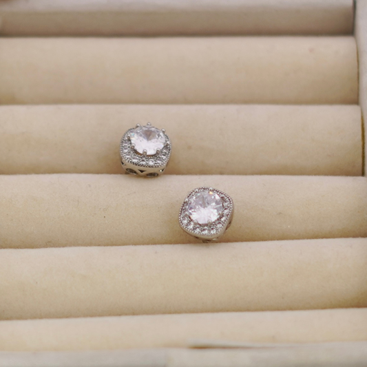 Elegant Silver Halo Cushion-Cut Crystal Stud Earrings