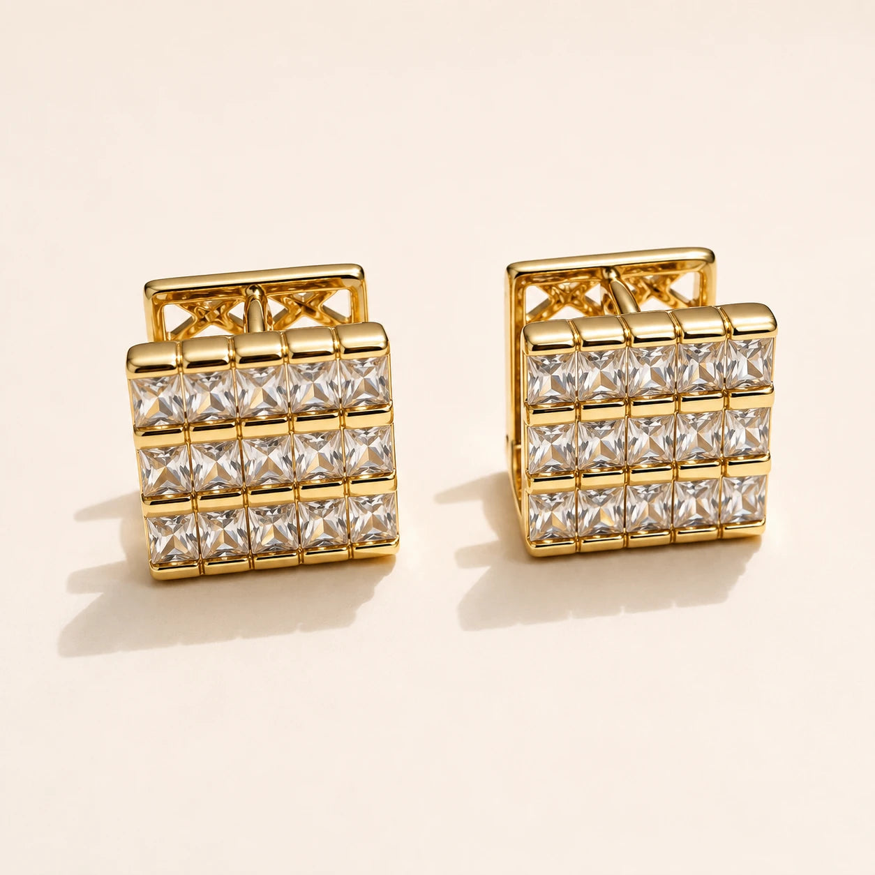 Crystal Grid Hoop Earrings