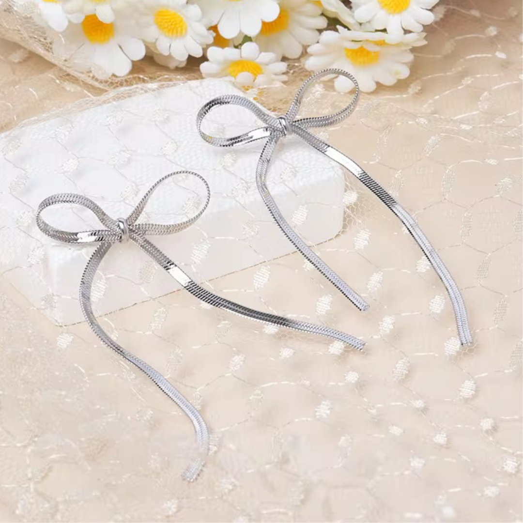 Long Tassel Chain Bow Earrings