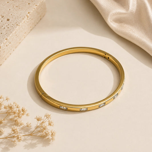 Luxe Baguette Crystal Gold Bangle Bracelet