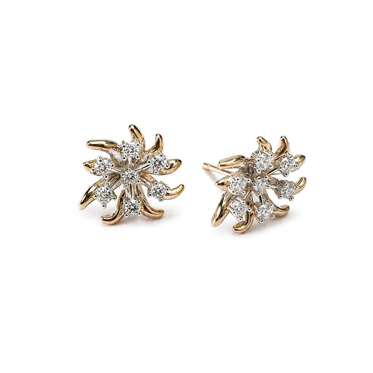 Golden Bloom Crystal Floral Stud Earrings