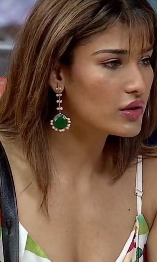 Handmade Golden Designer Green Colour Plug Earring