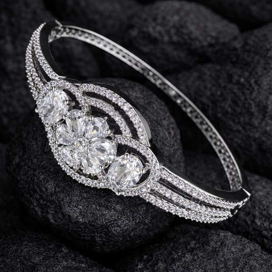 white CZ Stones Studded Silver Plated Bracelet
