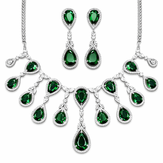 Sparkling Elegant Green Teardrop Faux American Diamond Doublet Necklace