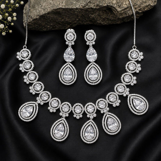 Faux American Diamond Doublet Necklace- White