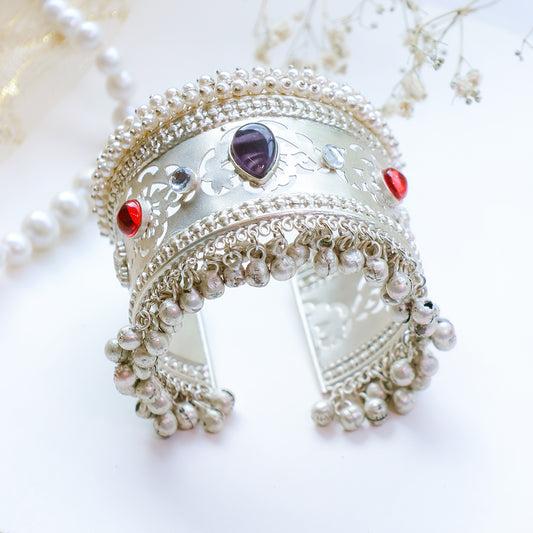 Handcrafted Oxidized Silver Plated Cuff Bracelet with Ghungroo Bells