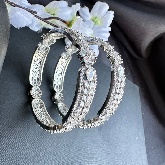 Sparkling Silver Plated American Diamond & Cubic Zirconia Bangle Kada