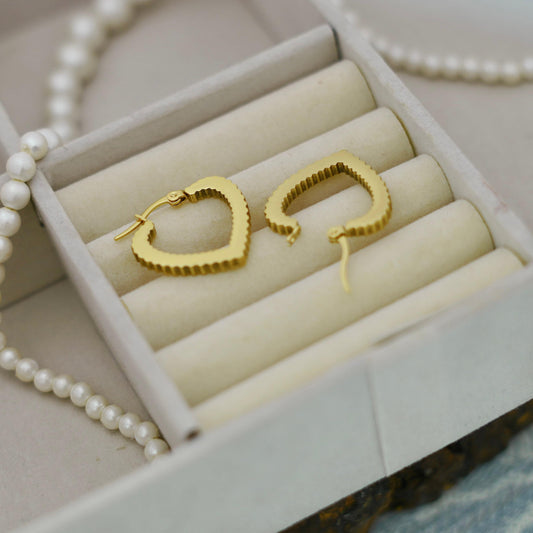 Sculpted Heart Golden Hoops