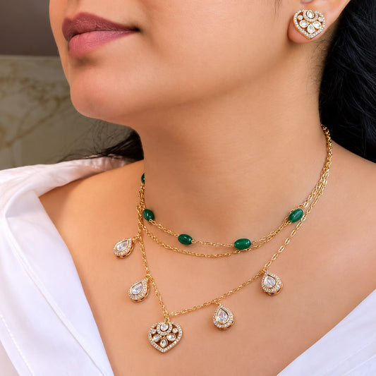 Mossainite Layered Necklace Set with Matching Earrings