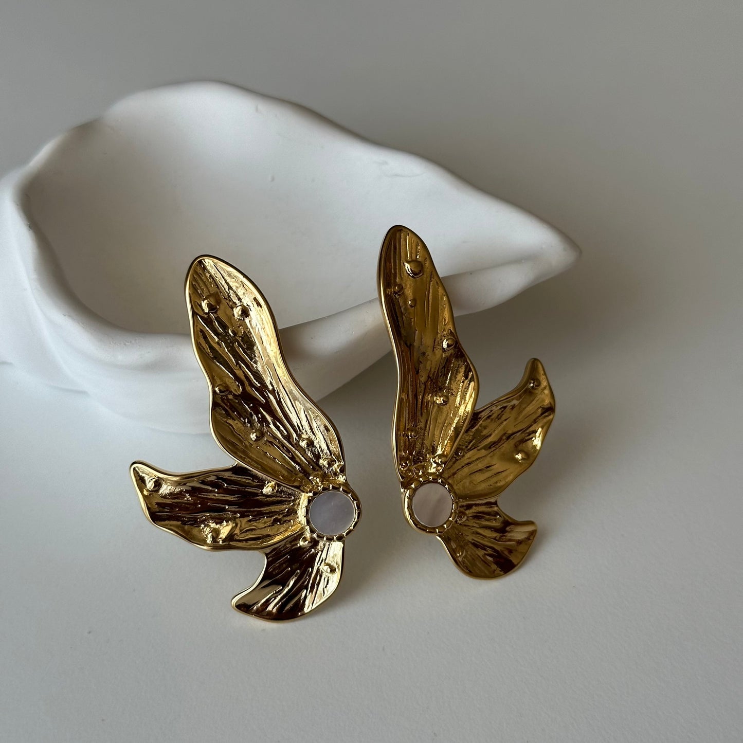 Abstract Gold Butterfly & Opal Wing Stud Earrings - Putstyle