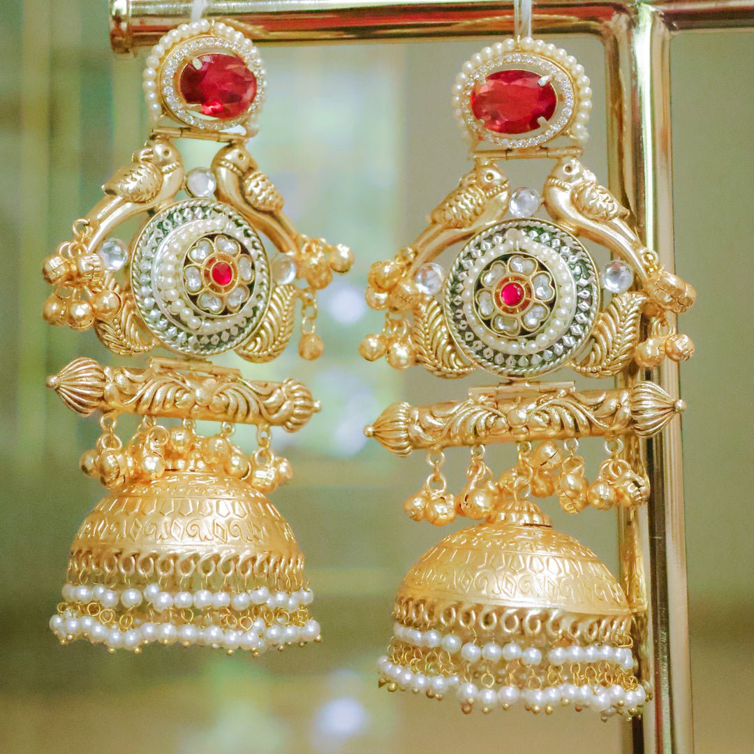 Handmade Regal Gold Plated Parrot Jhumka Earrings - Putstyle
