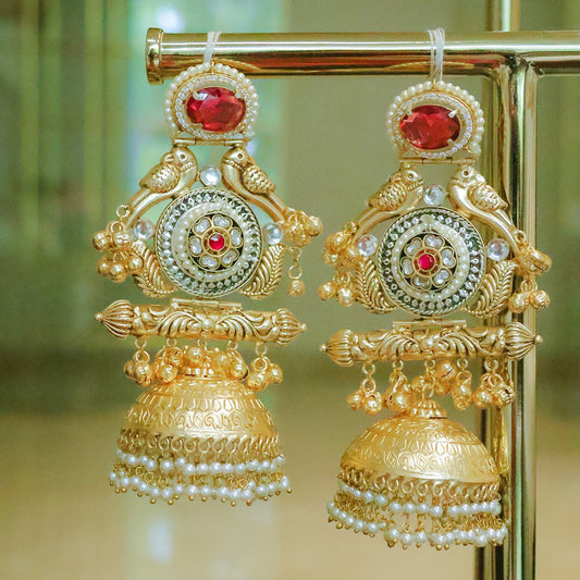 Handmade Regal Gold Plated Parrot Jhumka Earrings - Putstyle