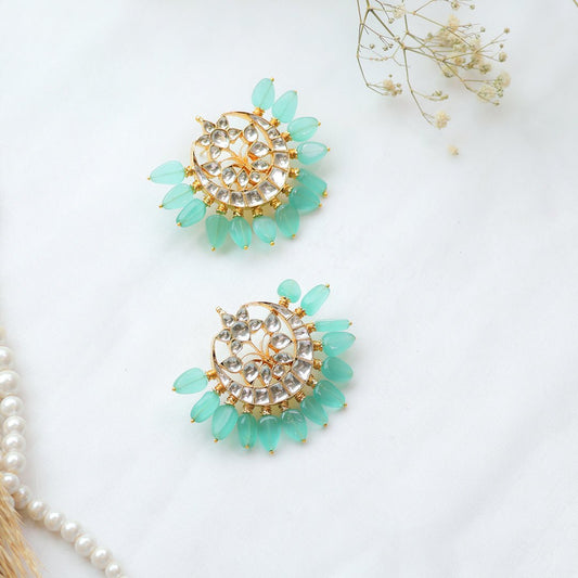 Mint Green Kundan Chandbali Earrings - Putstyle