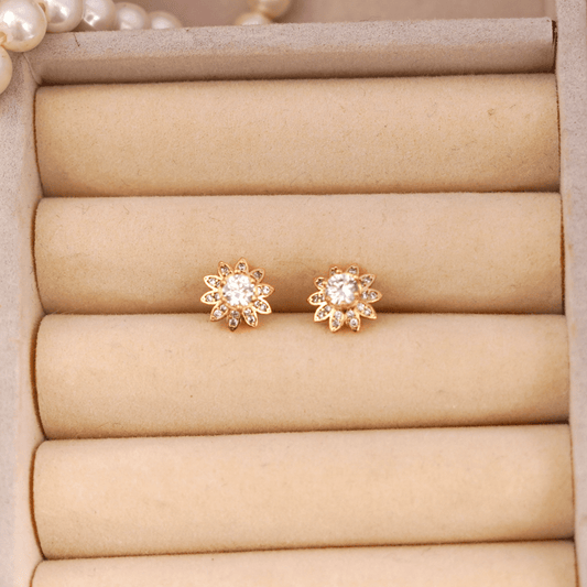 Rose Gold Sunburst Crystal Stud Earrings - Putstyle