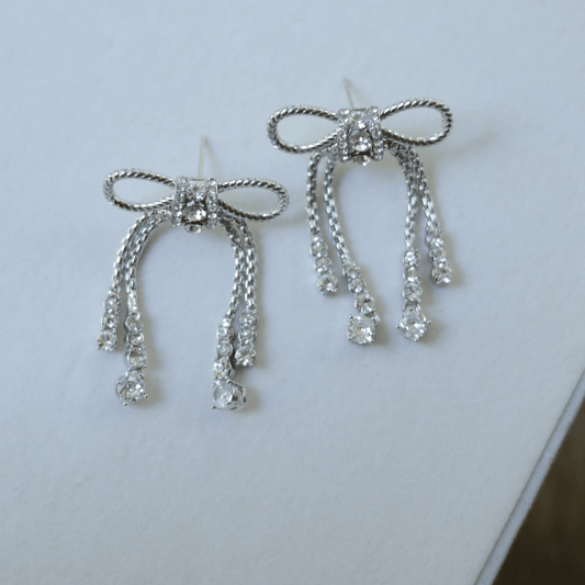 The Diamanté Bow Tassel Earrings - Putstyle