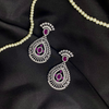 Rhodium Plated CZ Ruby Designer Diamond Earrings| Dangler| CZ Bridal Earrings| Fancy Earrings (Copy)