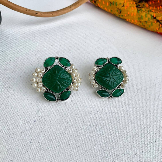 Green Carved Stone Studs