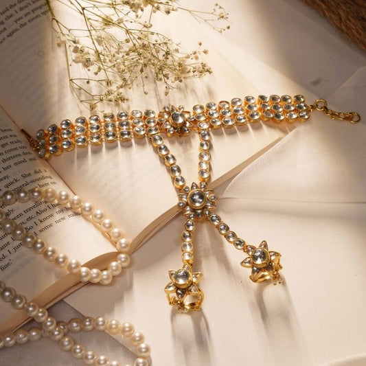 Kiza White Jadtar Embellished Pearl Haath Phool