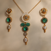 Handcrafted Gold-Plated Floral Emerald and Baroque Pearl Necklace Set