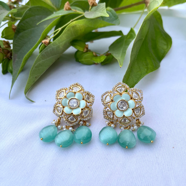 Turquoise Flower Designer Stud Earrings