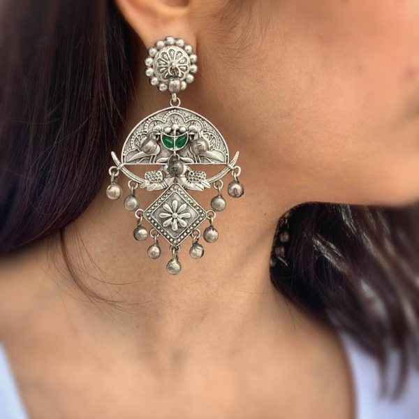 Handmade Silver Look Alike Earring-green