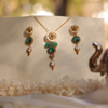 Handcrafted Gold-Plated Floral Emerald and Baroque Pearl Necklace Set