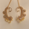 Handcrafted Kundan & Pearl Gold-Plated Statement Ear Cuffs with Hair Chains