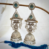 92.5 Silver Polish Sea Green Handmade Jhumka