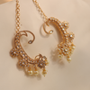 Handcrafted Kundan & Pearl Gold-Plated Statement Ear Cuffs with Hair Chains