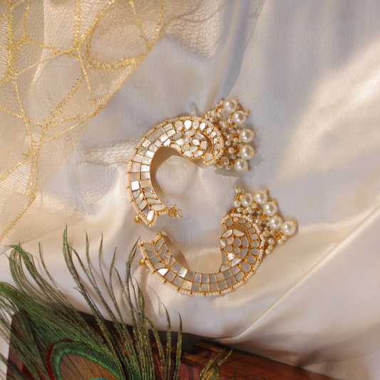Traditional Mother-of-Pearl Mosaic Ear Cuffs with Cluster Pearl Drops