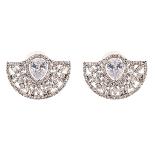 Quirky Semi Circle Shape American Diamond Stud Earrings