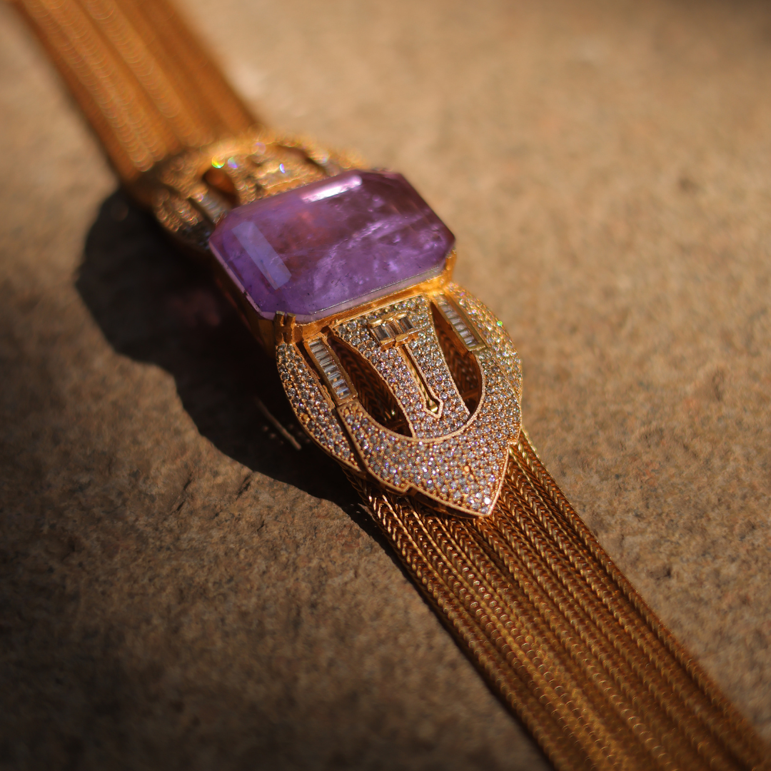 Vintage Art Deco Pink Kunzite & Diamond Gold Statement Set