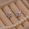 Silver Teardrop Fan Crystal Stud Earrings