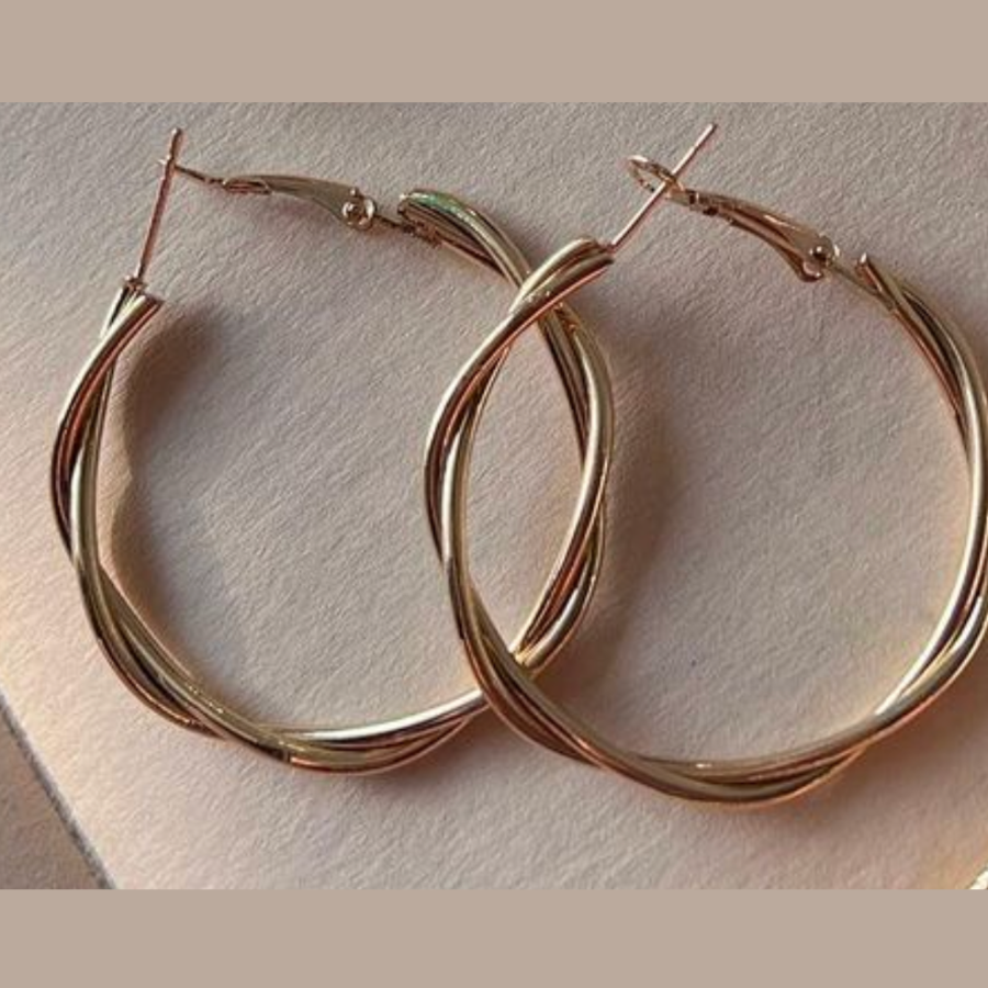 Gold Plated Twisted Double Layered Hoop Earring
