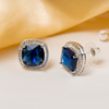 Blue Square American Diamond Stud Earring
