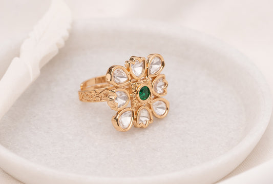 Nisa Green Polki Ring
