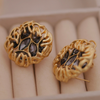 Vintage Gold Woven Nest Stud Earrings with Smokey Grey Marquise Crystals