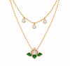 Lotus Motif Double Layer Mossainite Pendant Necklace Set