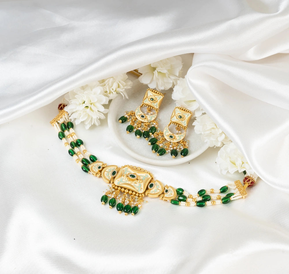 Keira Green Golden Choker Necklace