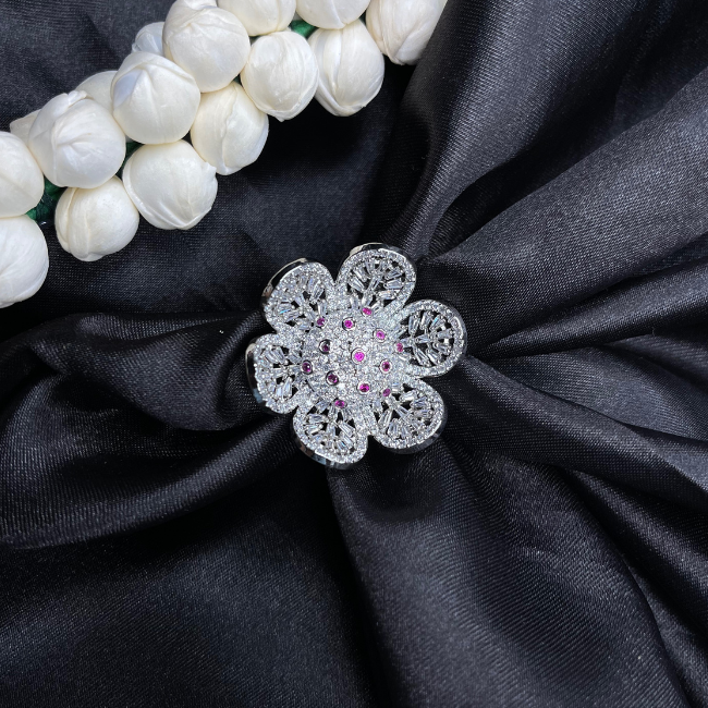 Faux Flower Design Adjustable Ring- Pink