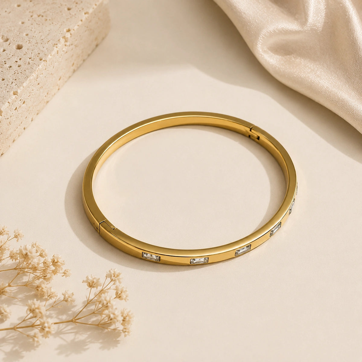 Luxe Baguette Crystal Gold Bangle Bracelet