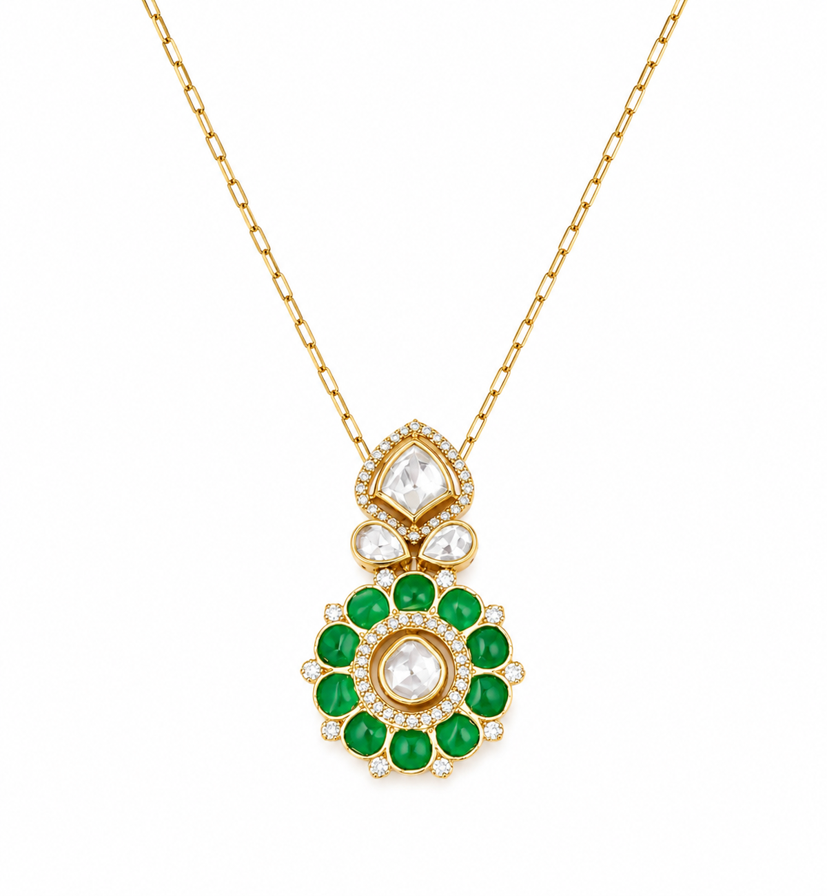 Emerald Green &Mossainite Diamond Style Necklace & Earring Set | Rose Gold Plated