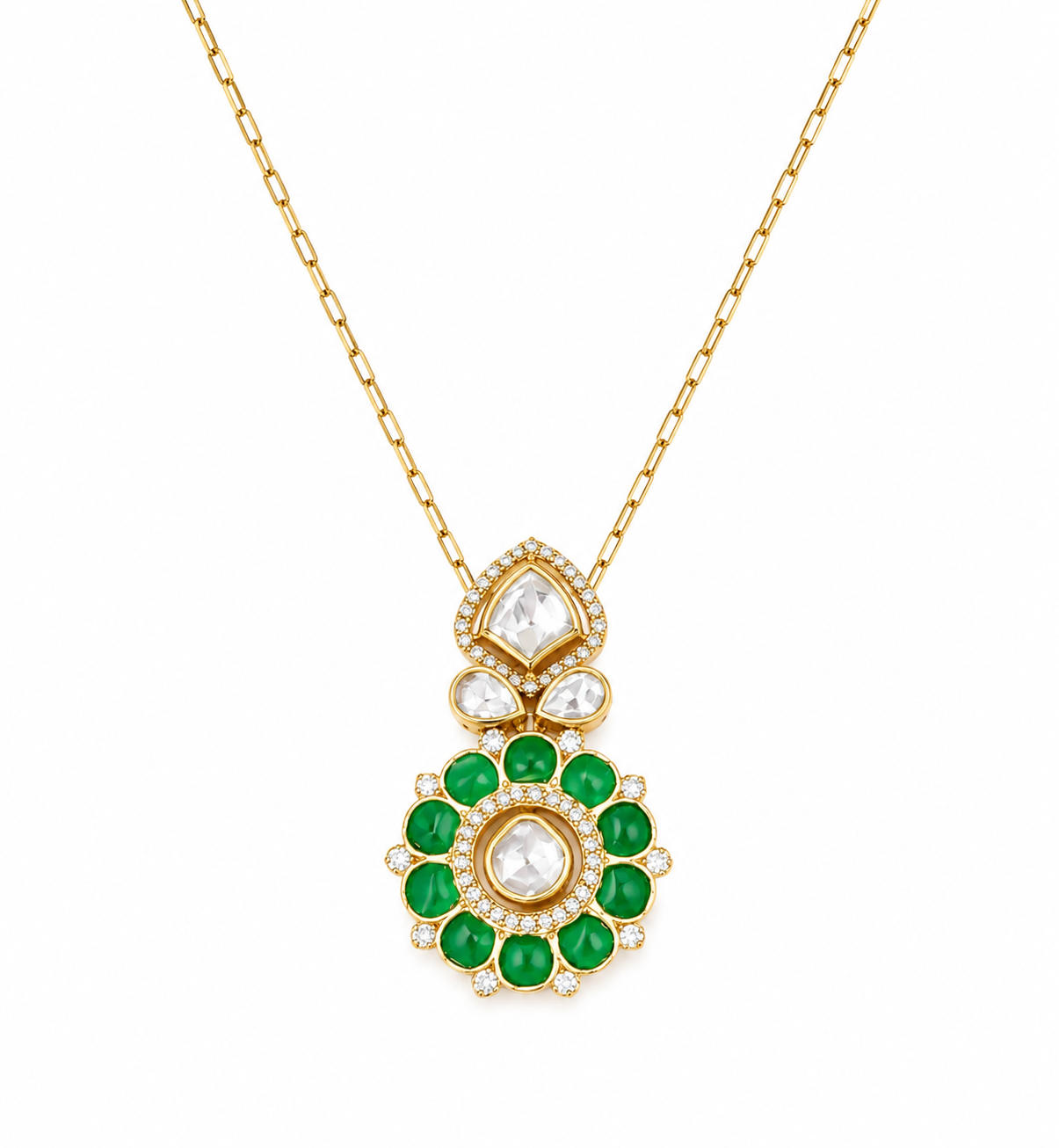 Emerald Green &Mossainite Diamond Style Necklace & Earring Set | Rose Gold Plated
