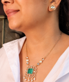 Emerald Doublet Stone Pendant Necklace Set With Matching Studs