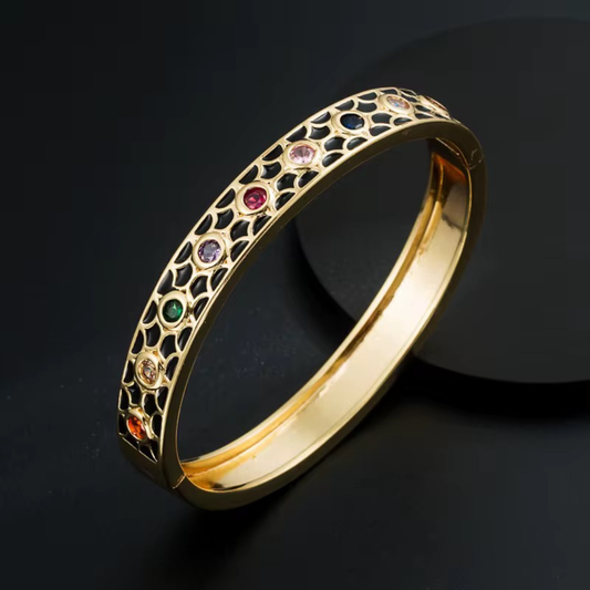 Black Enamel Colourful Zircon Stone Bracelet