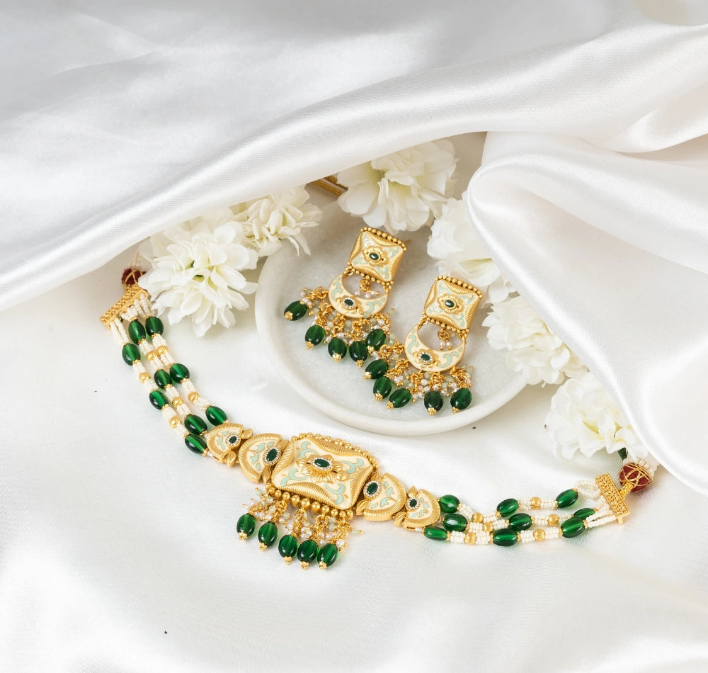 Keira Green Golden Choker Necklace
