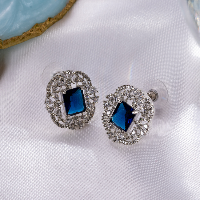 Trendy Vintage Square American Diamond Earring- Blue