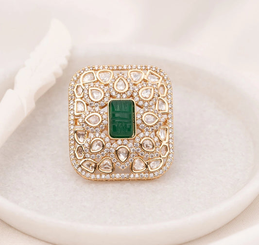 Ritvi Green Polki Ring