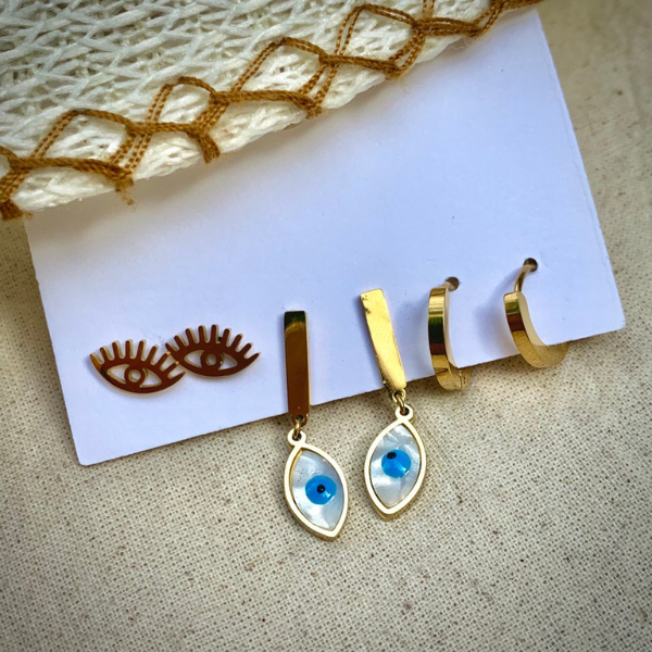 Set Of Three Earrings- Evil Eye